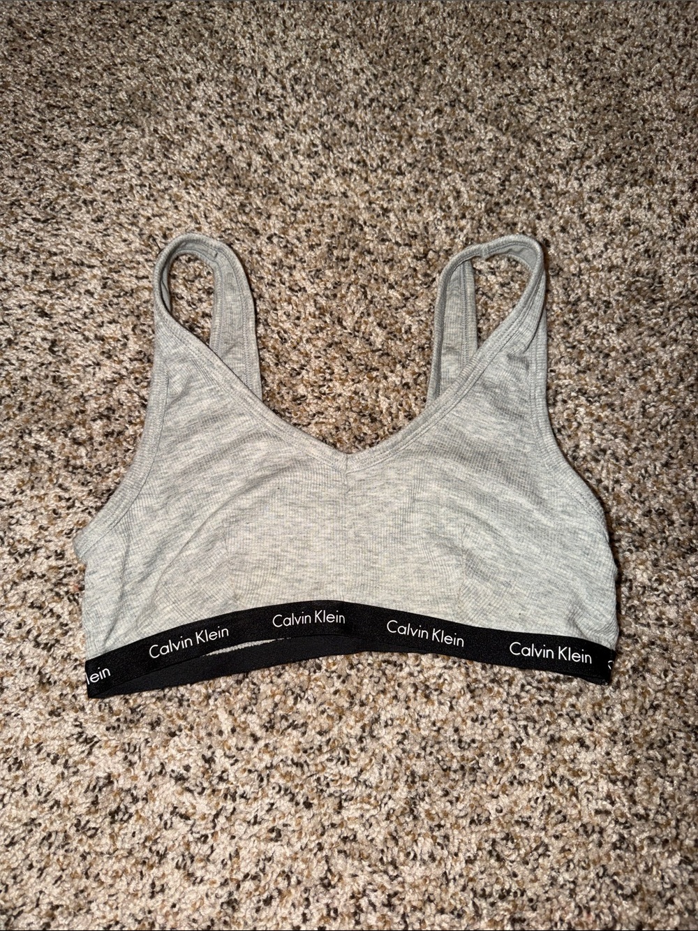 Calvin Klein Light Heather Gray Bralette with Black Logo Band